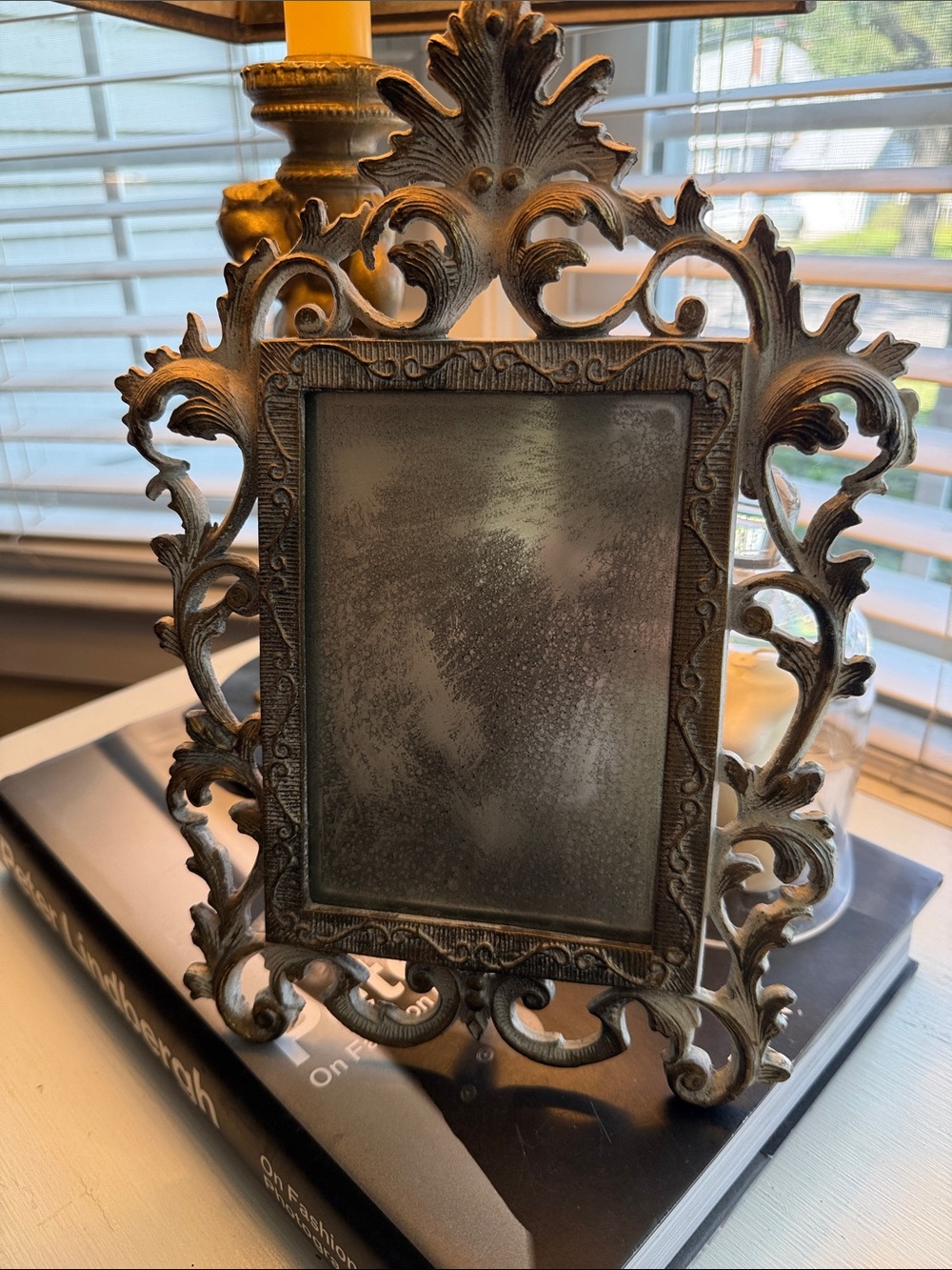 Vintage Ornate Scrollwork Picture Frame -with distressed mirror